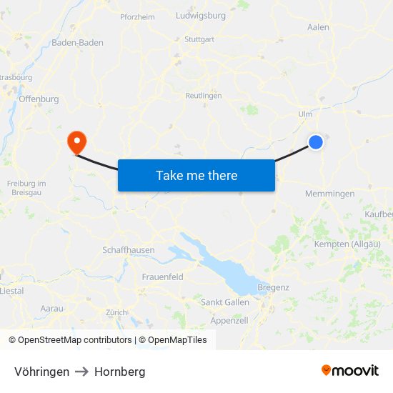 Vöhringen to Hornberg map