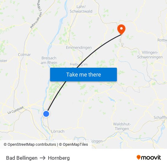 Bad Bellingen to Hornberg map