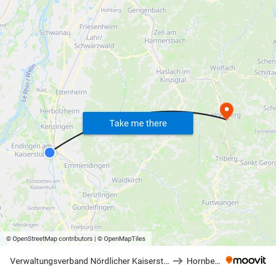 Verwaltungsverband Nördlicher Kaiserstuhl to Hornberg map