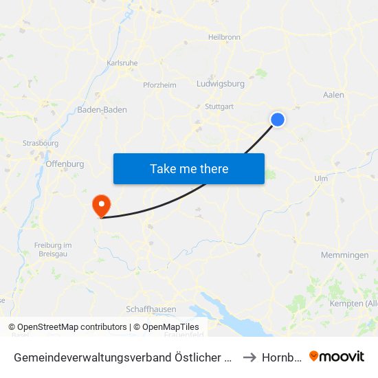 Gemeindeverwaltungsverband Östlicher Schurwald to Hornberg map