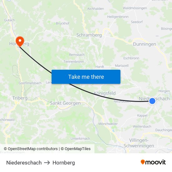 Niedereschach to Hornberg map