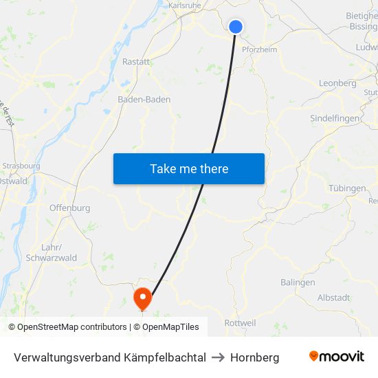 Verwaltungsverband Kämpfelbachtal to Hornberg map