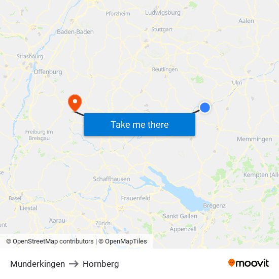 Munderkingen to Hornberg map