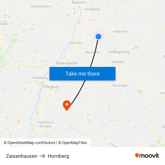 Zaisenhausen to Hornberg map