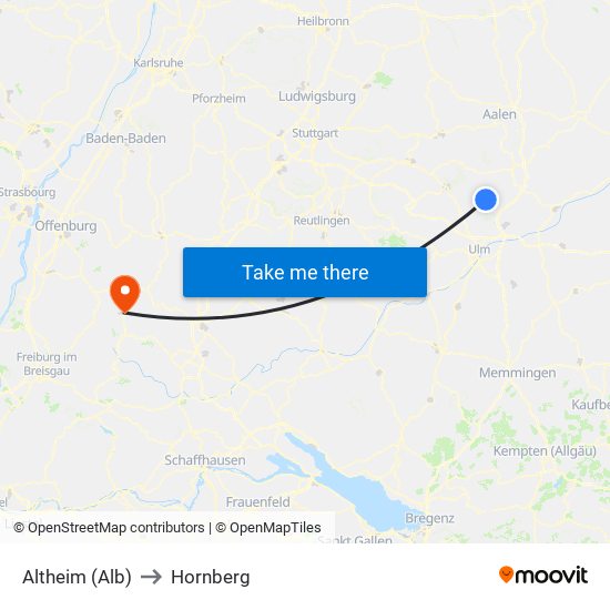 Altheim (Alb) to Hornberg map