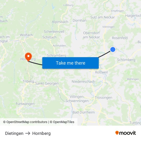 Dietingen to Hornberg map