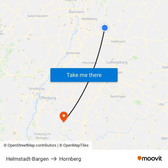 Helmstadt-Bargen to Hornberg map