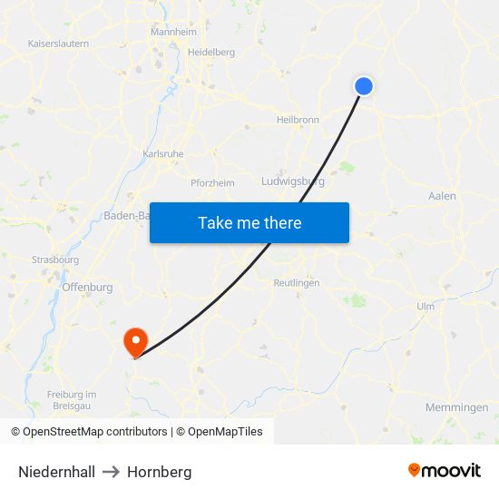 Niedernhall to Hornberg map