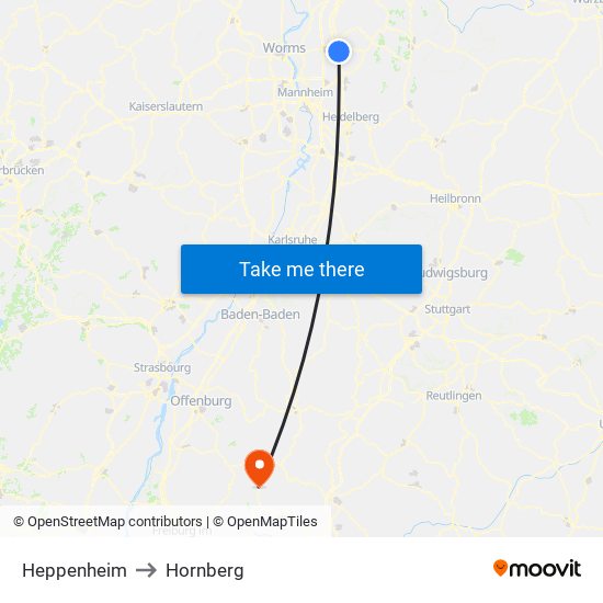 Heppenheim to Hornberg map