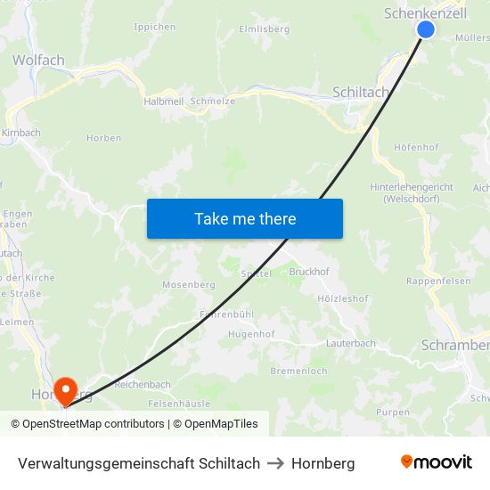 Verwaltungsgemeinschaft Schiltach to Hornberg map