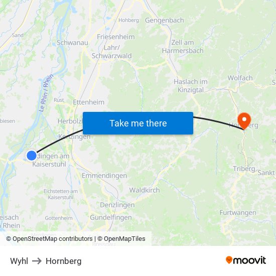Wyhl to Hornberg map