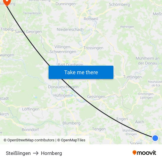 Steißlingen to Hornberg map