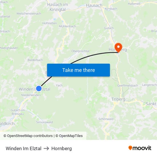 Winden Im Elztal to Hornberg map