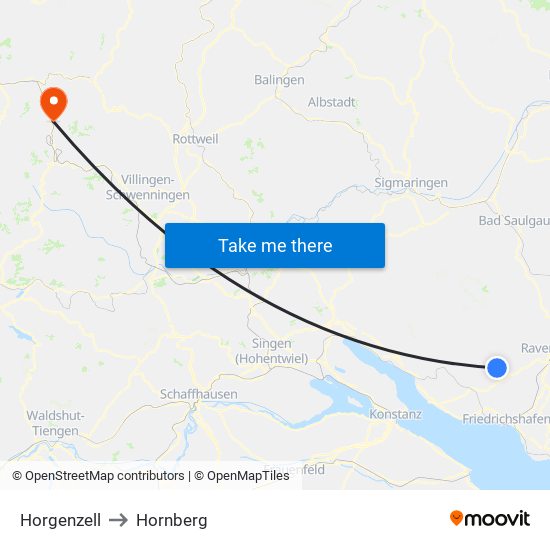 Horgenzell to Hornberg map