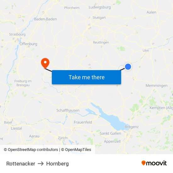 Rottenacker to Hornberg map