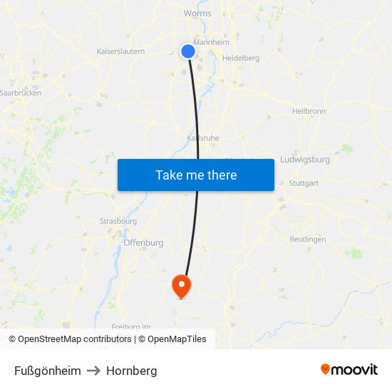 Fußgönheim to Hornberg map