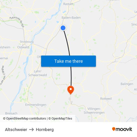 Altschweier to Hornberg map