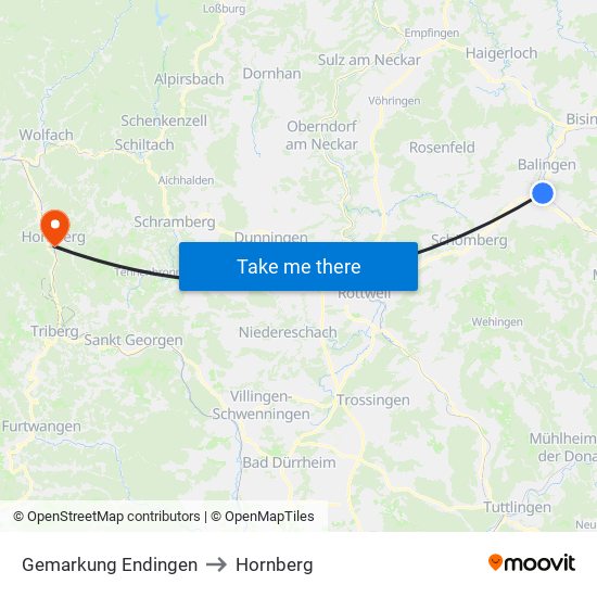 Gemarkung Endingen to Hornberg map