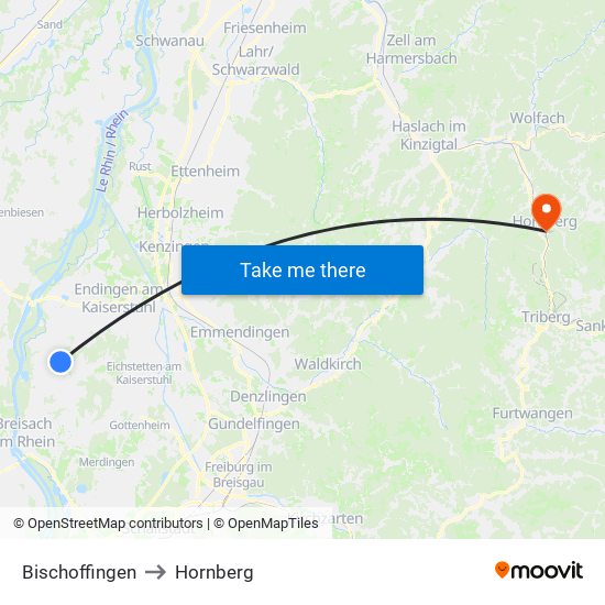 Bischoffingen to Hornberg map