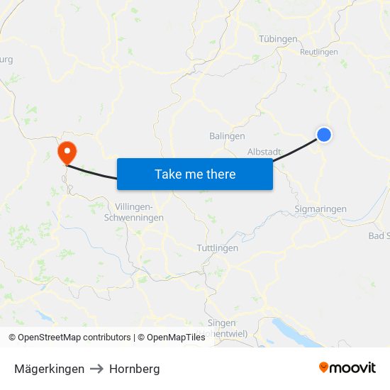Mägerkingen to Hornberg map