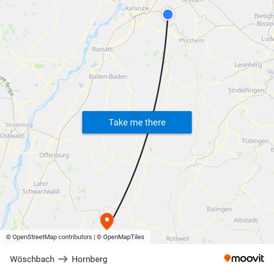 Wöschbach to Hornberg map