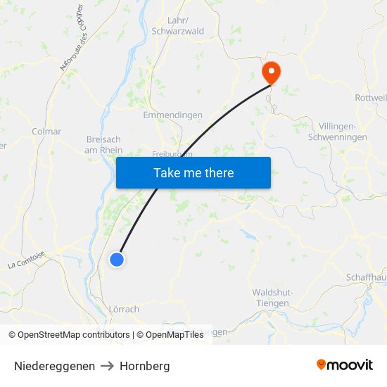 Niedereggenen to Hornberg map