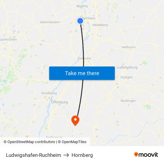 Ludwigshafen-Ruchheim to Hornberg map