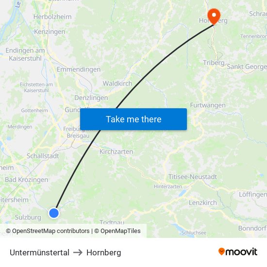 Untermünstertal to Hornberg map