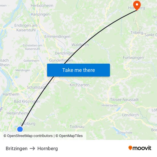 Britzingen to Hornberg map