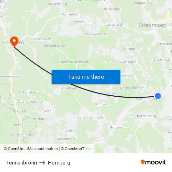 Tennenbronn to Hornberg map