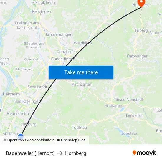 Badenweiler (Kernort) to Hornberg map