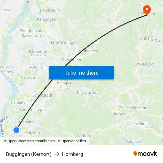 Buggingen (Kernort) to Hornberg map