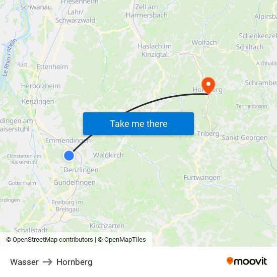 Wasser to Hornberg map