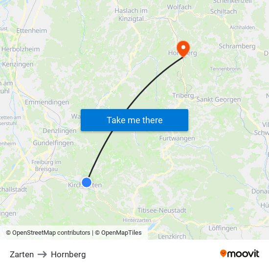 Zarten to Hornberg map