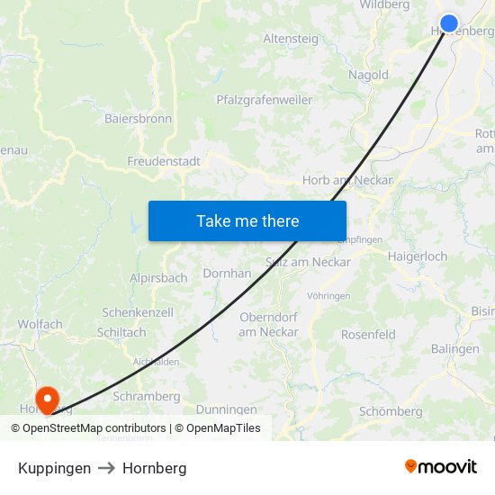 Kuppingen to Hornberg map