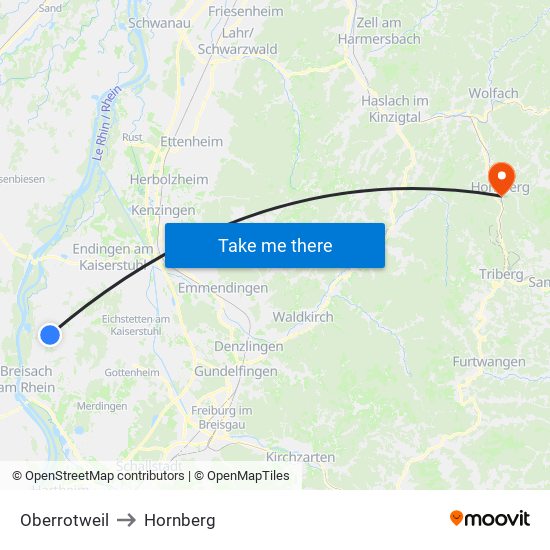 Oberrotweil to Hornberg map