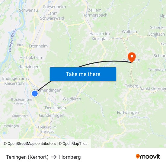 Teningen (Kernort) to Hornberg map