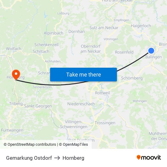 Gemarkung Ostdorf to Hornberg map