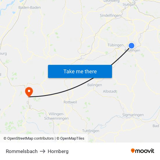 Rommelsbach to Hornberg map