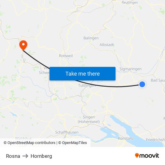 Rosna to Hornberg map
