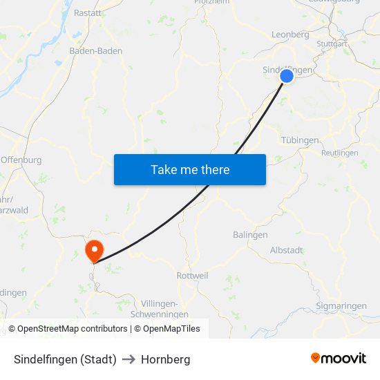 Sindelfingen (Stadt) to Hornberg map