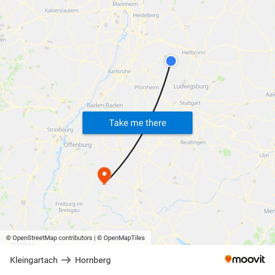 Kleingartach to Hornberg map