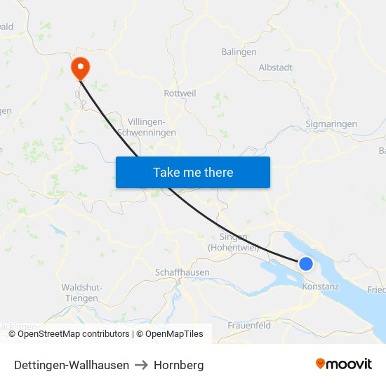 Dettingen-Wallhausen to Hornberg map