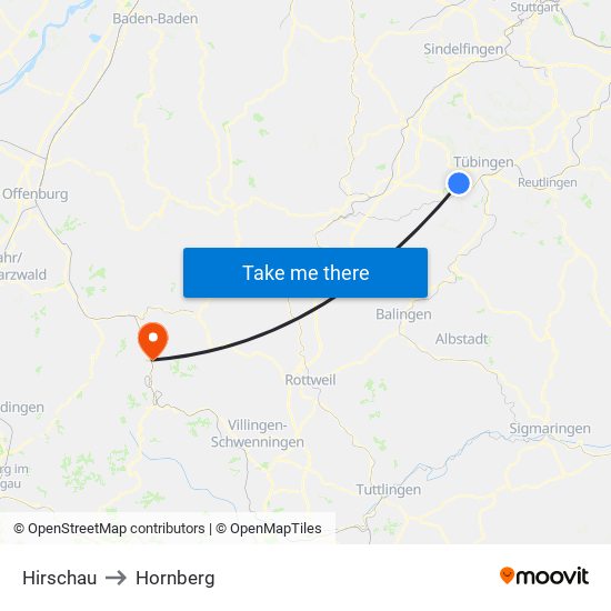 Hirschau to Hornberg map