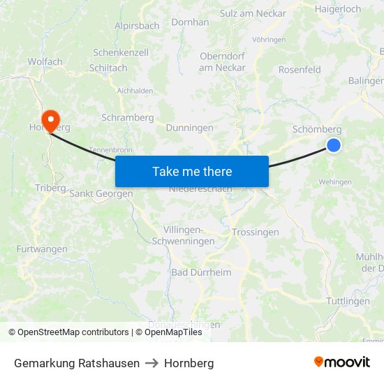 Gemarkung Ratshausen to Hornberg map