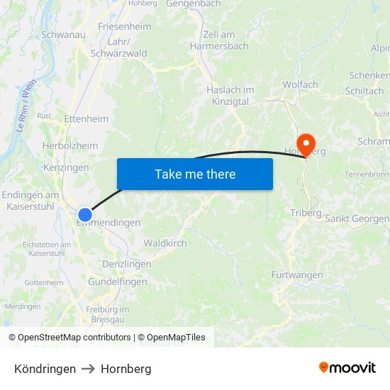 Köndringen to Hornberg map