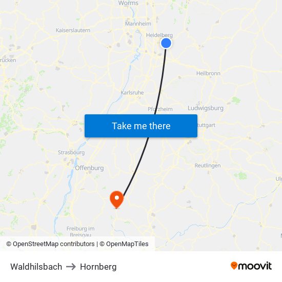 Waldhilsbach to Hornberg map