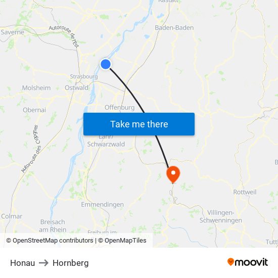 Honau to Hornberg map