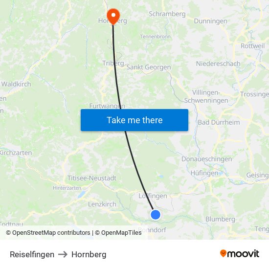 Reiselfingen to Hornberg map