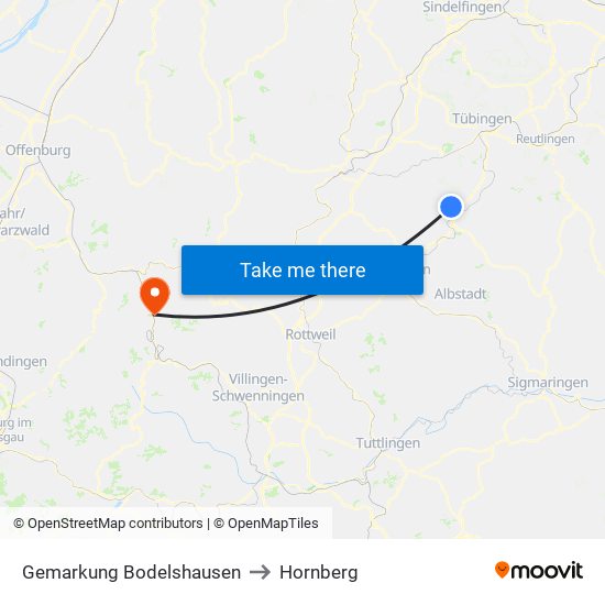 Gemarkung Bodelshausen to Hornberg map